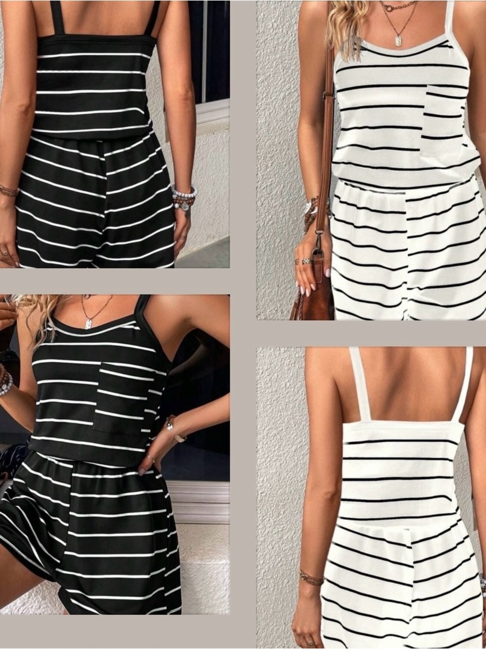 2 Striped Sleeveless Tank Romper - Black & White